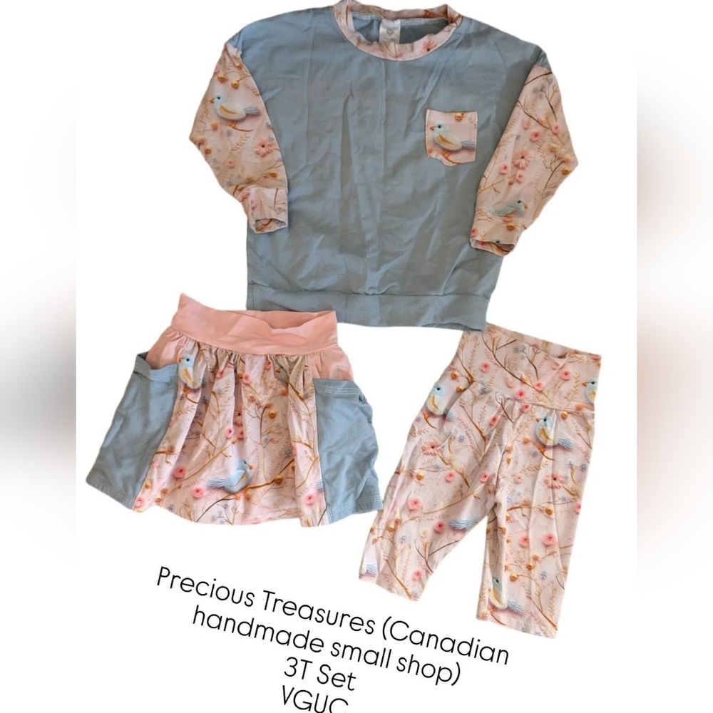 Charming Kids Floral Skirt Set - Pink and Blue